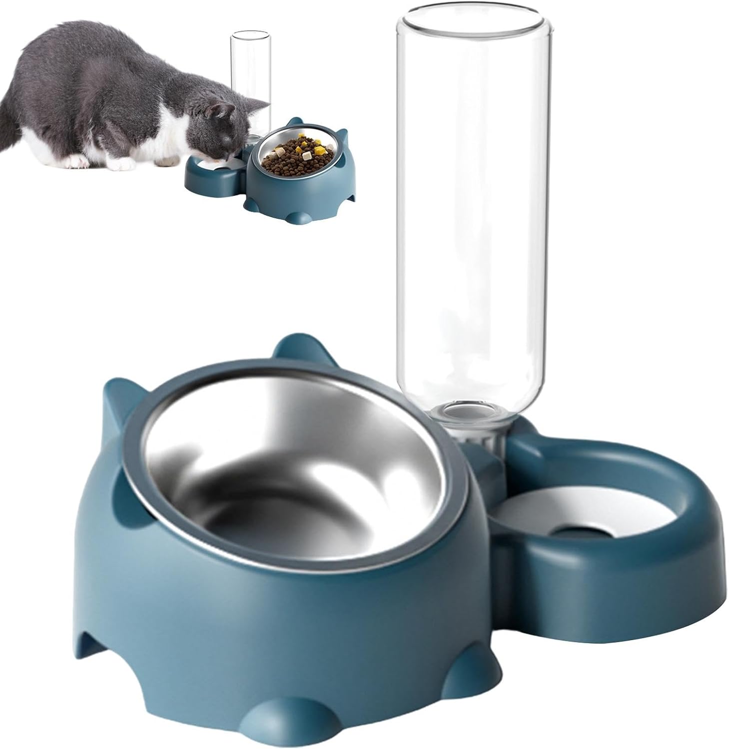 Feeder and water dispenser set for cats and dogs