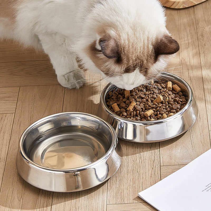 Stainless steel pet bowl, bite-resistant, spill-proof, drop-proof, easy to wash, non-slip.