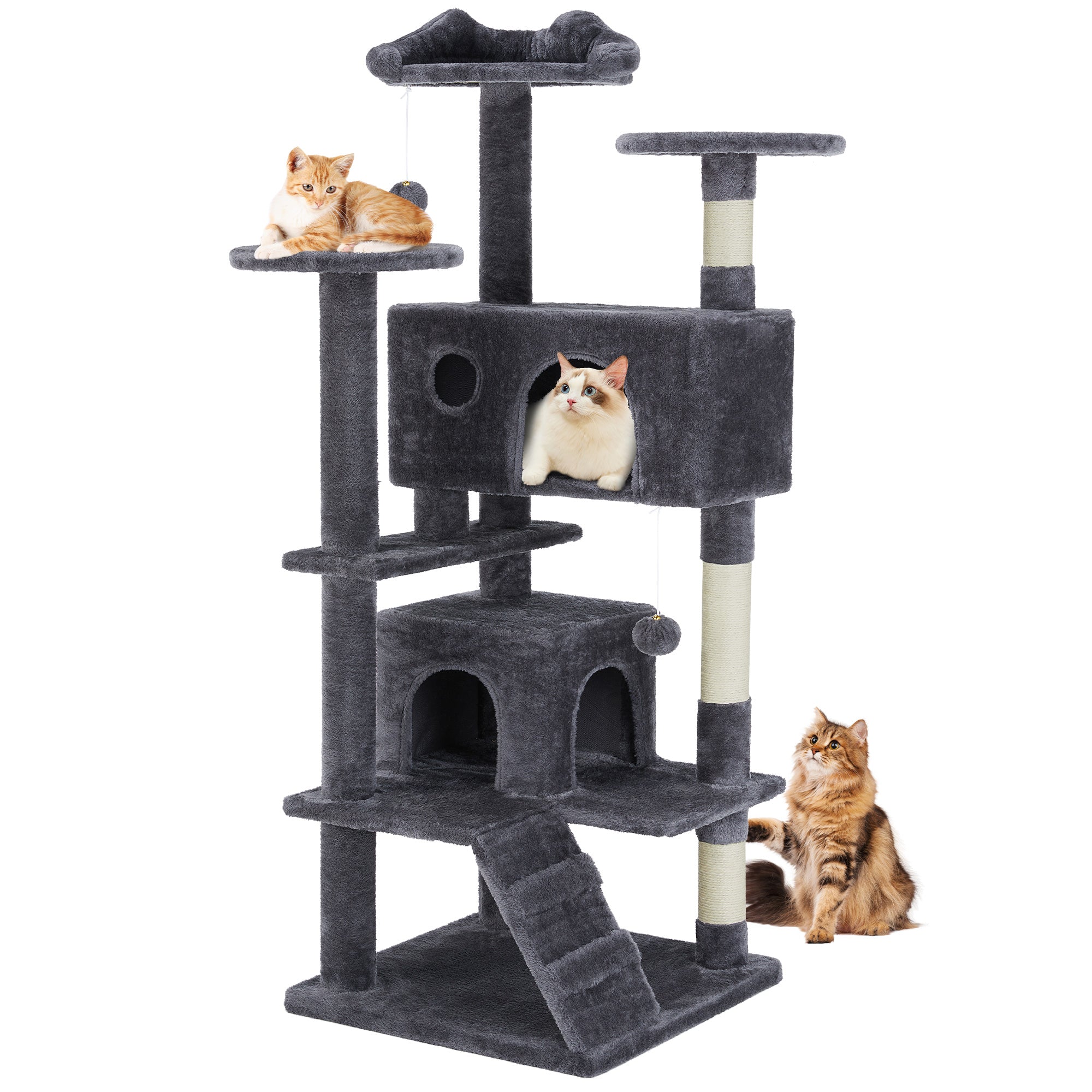 Large Cat Tree Tower, 62-70-80 Cat Tree Large Cats, Multi Level With Scratching Post, Cozy Cat Jumping Platform Space, Gray