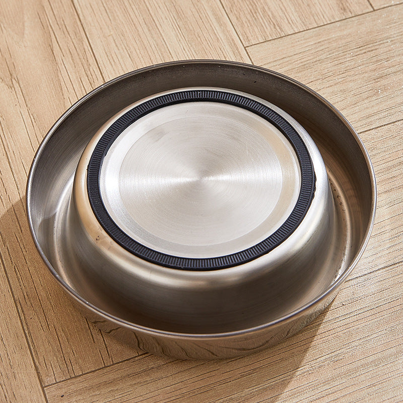 Stainless steel pet bowl, bite-resistant, spill-proof, drop-proof, easy to wash, non-slip.