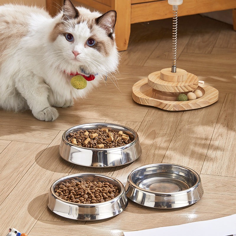 Stainless steel pet bowl, bite-resistant, spill-proof, drop-proof, easy to wash, non-slip.